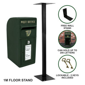 Royal Mail Post Box Irish with Floor Stand ER Iron Wall Mounted Wedding Authentic Pillar Replica Lockable Post Office Letter Box