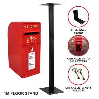 Royal Mail Post Box with Floor Stand ER Cast Iron Wall Mounted Wedding Authentic Pillar Replica