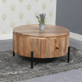 Royal Natural Solid Wood Coffee Table With Metal Legs