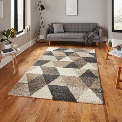 Royal Nomadic Beige Grey Shaggy Rugs By Think Rugs | DIY at B&Q