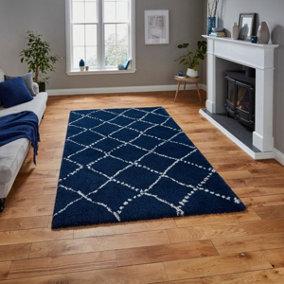 Royal Nomadic Navy Shaggy Rug By Think Rugs