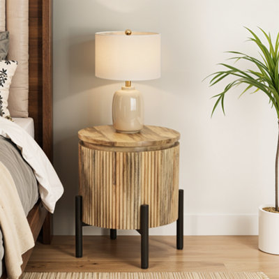 Royal Solid Wood Bedside Table with Metal Legs