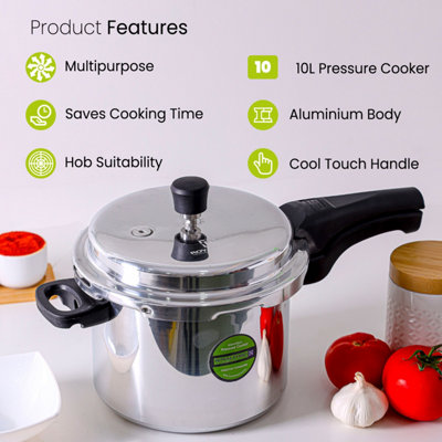 Royalford 10L Aluminium Pressure Cooker with Induction Base Cooking Steamer