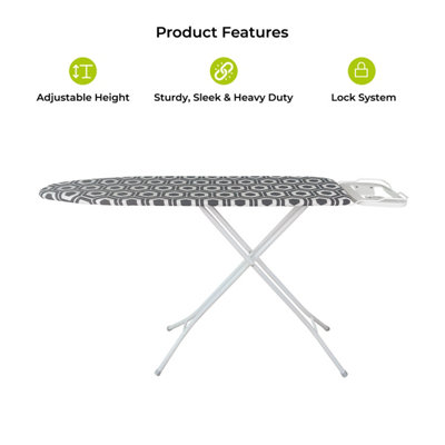 Royalford 114x33cm Ironing Board, Adjustable Height & Iron Rest Lightweight & Foldable