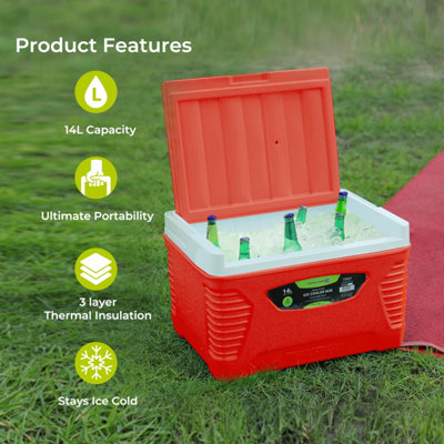 Royalford 14L Ice Cooler Box with Trolley Handle for Picnic Camping, Red