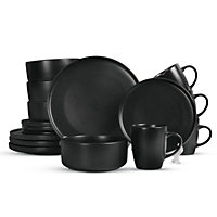 Royalford 16 Piece Charcoal Black Stoneware Dinnerware Set