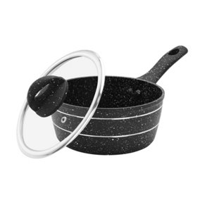 Royalford 18Cm Saucepan, Induction Safe Cookware, Non-Stick Granite Coating, Aluminium Multipurpose Sauce Pot, Black