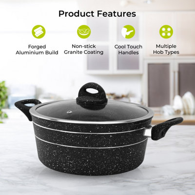 Royalford 26Cm Casserole Dish with Tempered Glass Lid Cooking Pot, Induction Stockpot Saucepan with Non-Stick Granite Coating