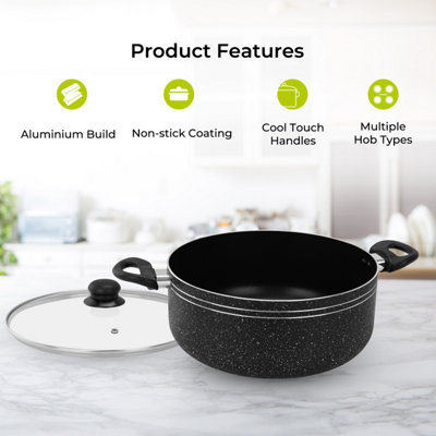Royalford 28Cm Casserole Dish with Tempered Glass Lid Cooking Pot, Induction Stockpot Saucepan with Non-Stick Coating