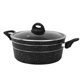 Royalford 28Cm Casserole Dish with Tempered Glass Lid Cooking Pot, Induction Stockpot Saucepan with Non-Stick Granite Coating