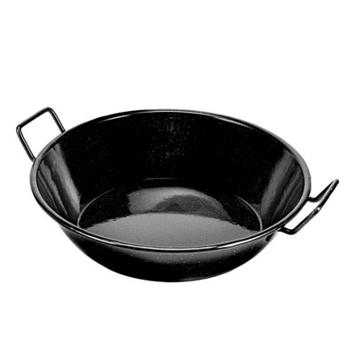 Royalford 30cm Enamel Wok Pan Induction Safe Paella Pan Kadhai with Raised Handles Flat Base for Even Heat Distribution