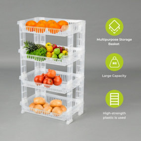 Royalford 4 Layer Vegetable Rack, Transparent Detachable Stackable Shelf Kitchen Storage Rack