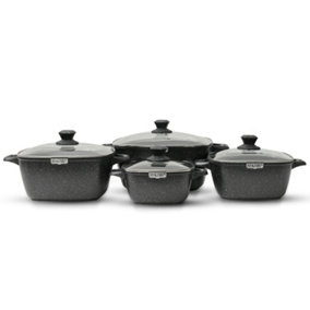 Royalford 4 Piece Die-Cast Aluminium Cookware Set Black Casserole Dish Stock Cooking Pot