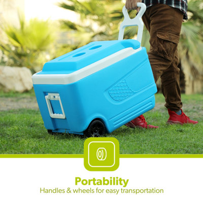 Buy Royalford 45L Large Ice Cooler Box Insulated with Trolley Wheels Camping Picnic Blue at B Q