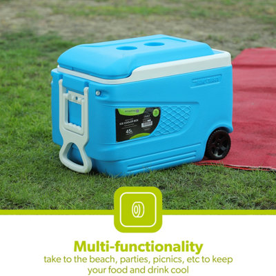 Royalford 45L Large Ice Cooler Box Insulated with Trolley Wheels