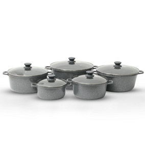 Royalford 5 Piece Die-Cast Aluminium Cookware Set Grey Casserole Dish Stock Cooking Pot