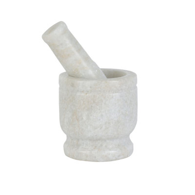 Royalford 5" White Marble Mortar and Pestle Set Stone Grinding Bowl