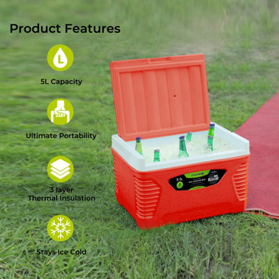 Royalford 5L Ice Cooler Box with Handle for Picnic Camping, Red