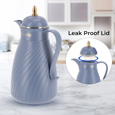 Royalford Glass Vacuum Flask Tea Carafe 1000ML Heat & Cold Retention Airpot