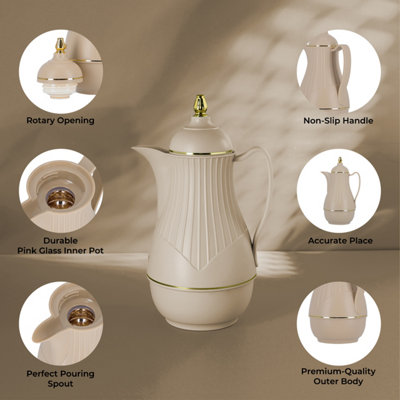 Royalford Glass Vacuum Flask Vacuum Insulated Tea Carafe 1000ML Airpot