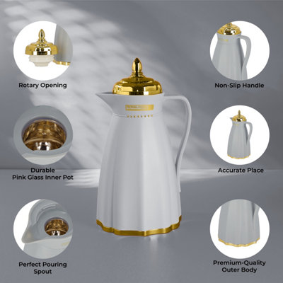 Royalford Insulate Vacuum Flask Tea Carafe 1L Airport Jug, Grey