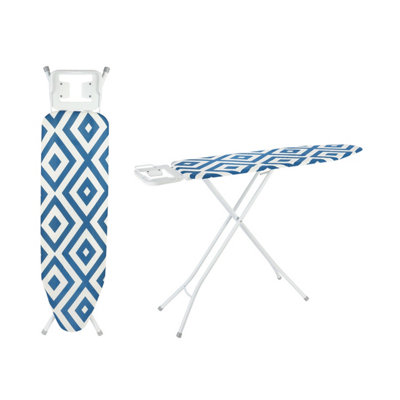 Royalford Ironing Board, Adjustable Height & Iron Rest To Secure Iron In Place, Lightweight & Foldable- 114 x 33 cm, Blue