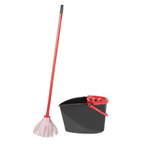 Royalford Mop and Bucket Set - 14L Mop Bucket, Non-Wooven Mop Head For Cleaning Floors with Premium Quality PP Bucket, Black