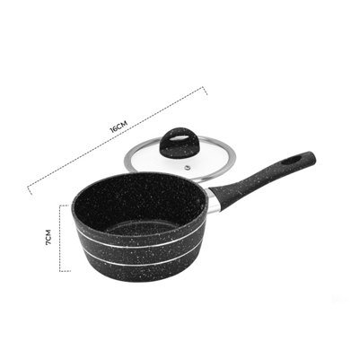 Royalford Saucepan, Induction Safe Cookware, 16 CM Non-Stick Granite Coating, Aluminium Multipurpose Sauce Pot, Black