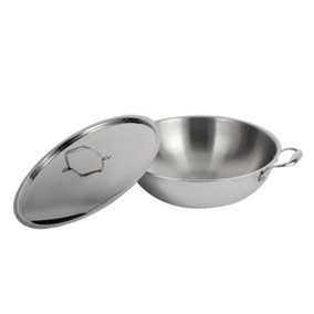 Royalford Triply Stainless Steel Wok Pan with Lid, Deep Stir Fry Pan with Induction Base 24cm