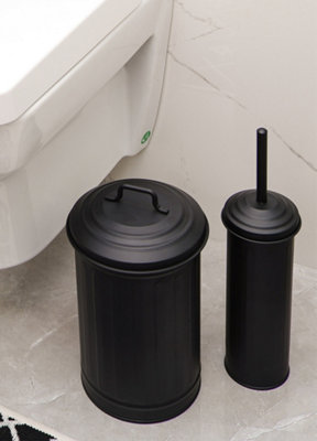 Rozi Black Waste Bin & Toilet Brush Set
