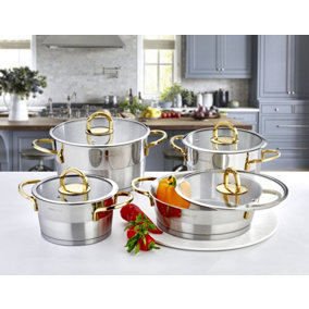 Rozi Elit Collection 8-piece Stainless Steel Cookware Set (Gold Handles)