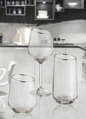 Rozi Gina Collection Slanted Highball Glasses, Set of 6 - Silver