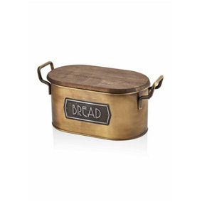 Rozi Gold Bread Bin With Wooden Lid