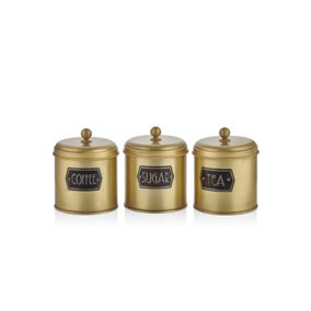 Rozi Gold Coffee, Tea, And Sugar Canister Set - 17 cm (H)