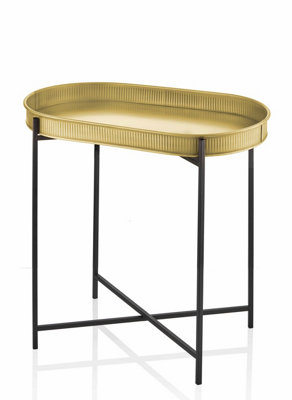 Rozi Gold Oval Side Table - 56 cm (H) x 56 cm (W) x 32 cm (D)