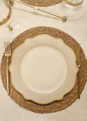 Rozi Jaswely Collection Porcelain Dinner Plates, Set of 6 - Sand Beige