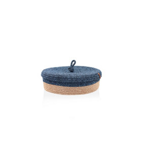 Rozi Jute Handwoven Storage Basket With Lid - Blue