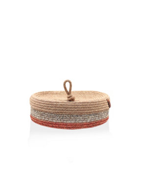 Rozi Jute Handwoven Storage Basket With Lid - Orange And Grey