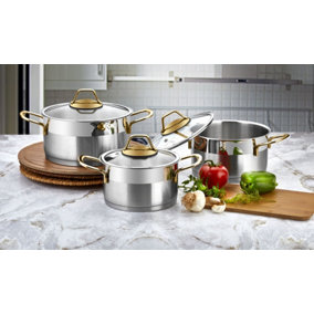 Rozi Luna Collection 6-piece Stainless Steel Mini Cookware Set (Gold Handles)