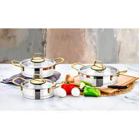 Rozi Luna Collection 6-piece Stainless Steel Sauté Pan Set (Gold Handles)