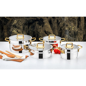 Rozi Safir Collection 8-piece Stainless Steel Cookware Set (Gold Handles)