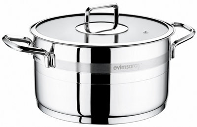 Rozi Safir Collection Stainless Steel 20 Cm Casserole With Glass Lid (3 Lt)