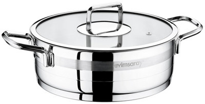 Rozi Safir Collection Stainless Steel 22 Cm Shallow Casserole With Glass Lid (3 Lt)
