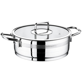 Rozi Safir Collection Stainless Steel 22 Cm Shallow Casserole With Glass Lid (3 Lt)