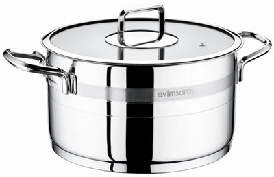Rozi Safir Collection Stainless Steel 24 Cm Casserole With Glass Lid (6.3 Lt)