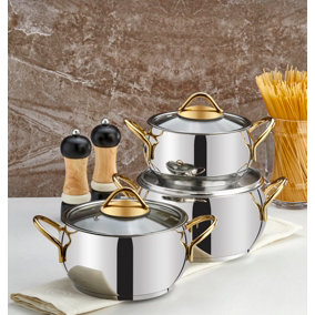 Rozi Sevval Collection 6-piece Stainless Steel Mini Cookware Set (Gold Handles)