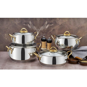 Rozi Sevval Collection 8-piece Stainless Steel Cookware Set (Gold Handles)