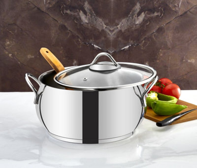 Rozi Sevval Collection Stainless Steel 22 Cm Casserole With Glass Lid (4.5 Lt)