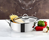 Rozi Sevval Collection Stainless Steel 24 Cm Shallow Casserole With Glass Lid (4 Lt)