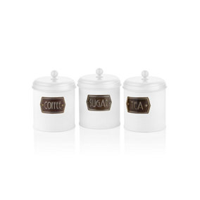 Rozi White Coffee, Tea, And Sugar Canister Set - 17 cm (H)